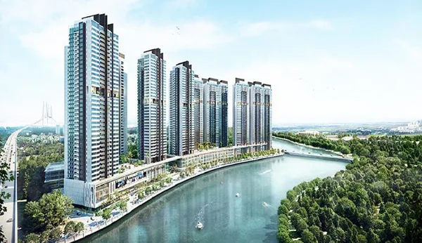 Phối cảnh The Riviera Point, các tòa tháp căn hộ dọc bờ sông tại Quận 7