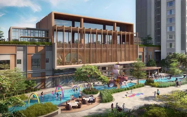 Phối cảnh khu vui chơi nước cho trẻ em cạnh nhà câu lạc bộ tại Celesta Rise, giai đoạn trước của Khu đô thị Celesta, không phải Celesta Gold