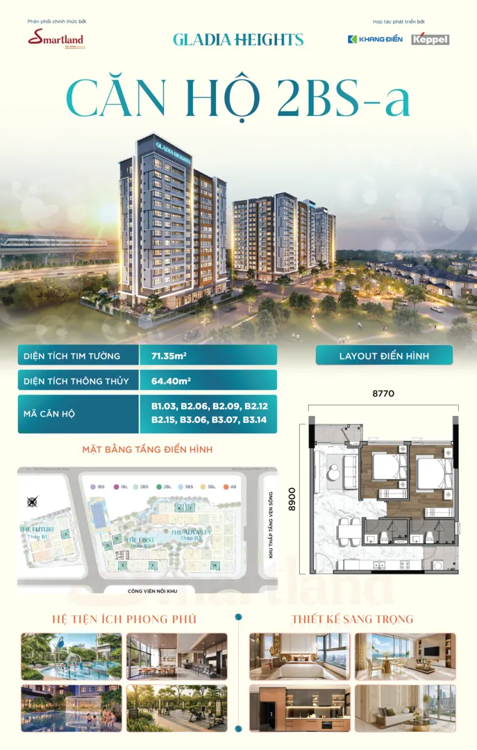 Chi tiết căn hộ 2BS-a — Gladia Heights