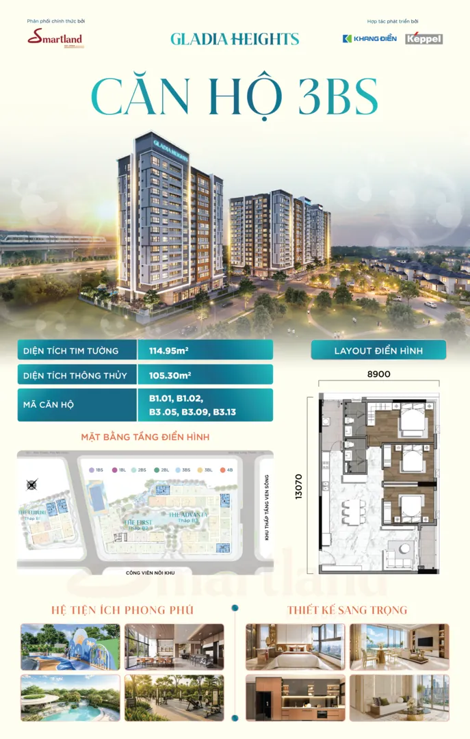 Chi tiết căn hộ 3BS — Gladia Heights