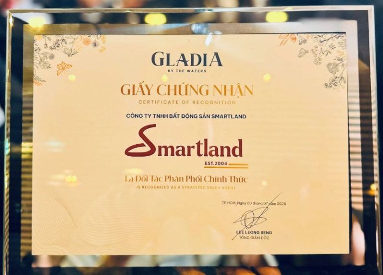 Giấy chứng nhận Smartland là đối tác phân phối chính thức dự án Gladia