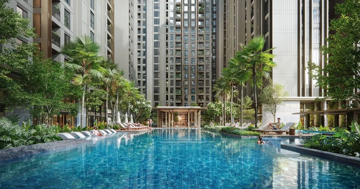 Phối cảnh hồ bơi resort trong khuôn viên Imperia Sensa Park