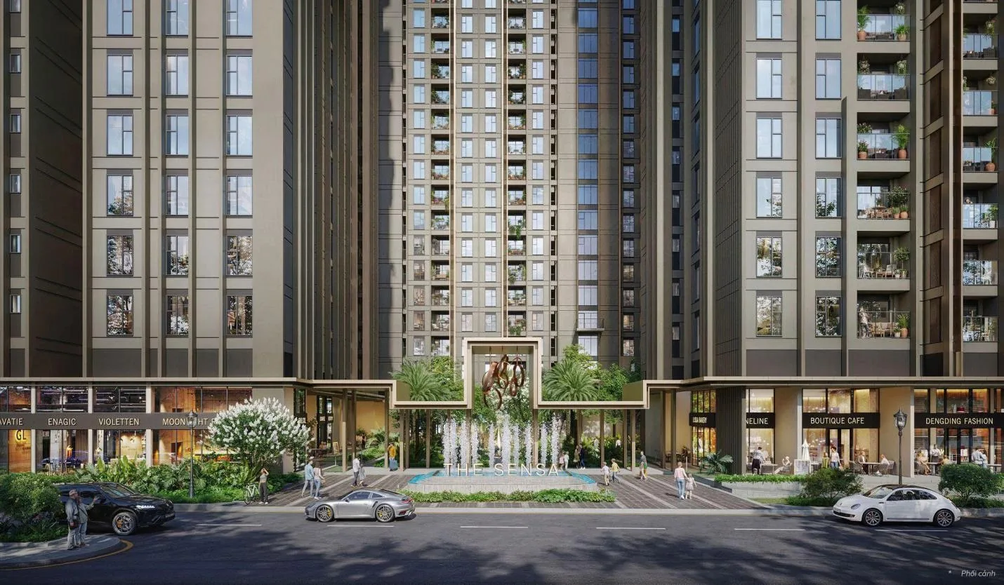 Phối cảnh khối đế thương mại The Sensa dưới chân tháp căn hộ