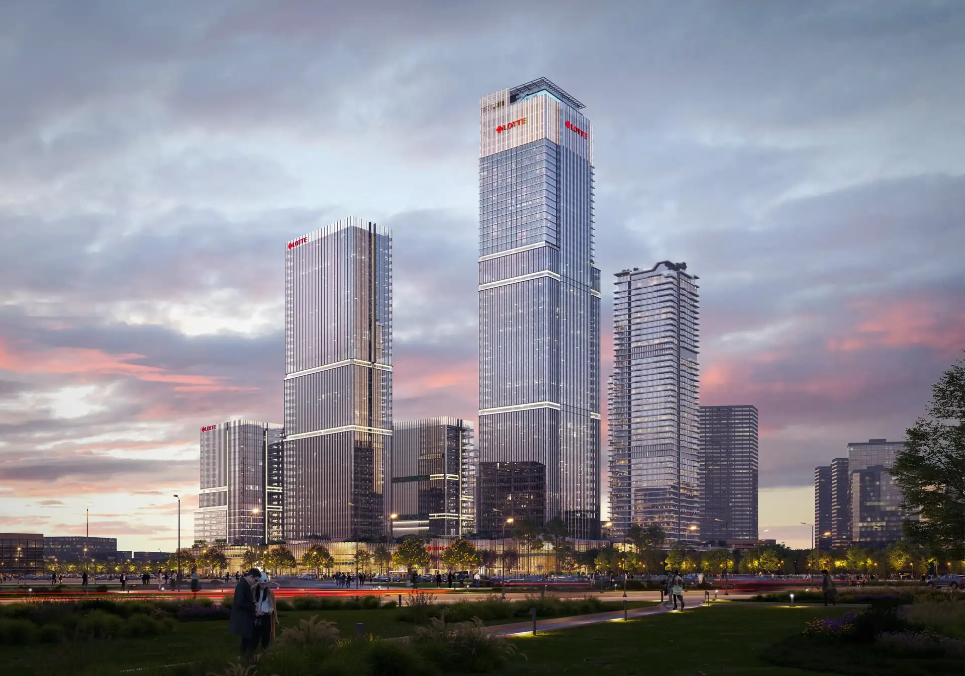 Phối cảnh Lotte Eco Smart City Thủ Thiêm lúc hoàng hôn