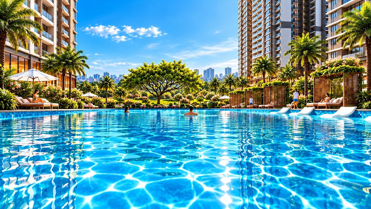 Phối cảnh hồ bơi tràn bờ nội khu Masteri Hóc Môn