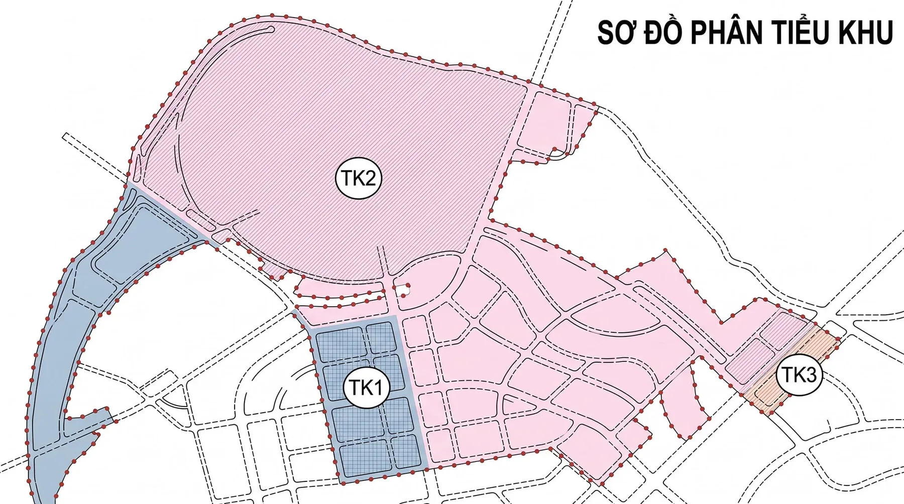 Sơ đồ phân tiểu khu TK1, TK2, TK3 trên mặt bằng khu đất