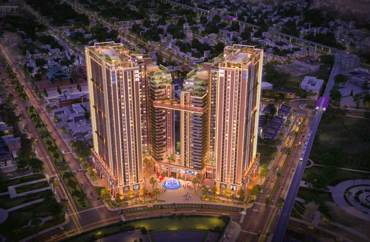 Phối cảnh tổng thể Nam Mekong Grand Plaza về đêm nhìn từ trên cao