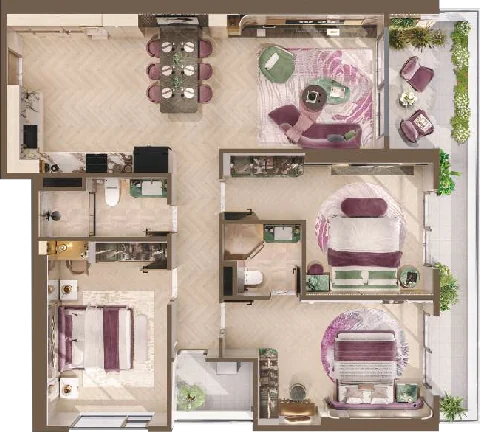 Mặt bằng căn hộ 3PN Nam Mekong Grand Plaza