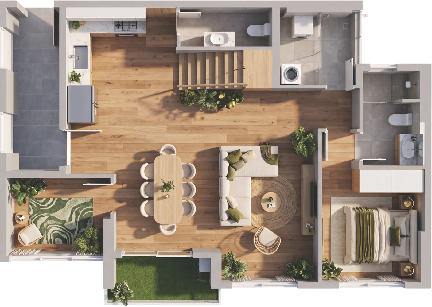 Mặt bằng Duplex, mã D2.1c, Tầng 1