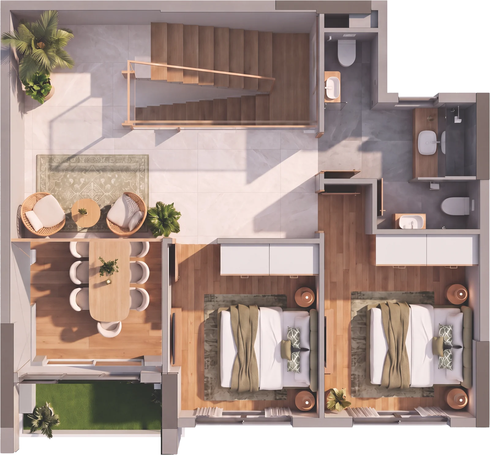 Mặt bằng Duplex, mã D2.1c, Tầng 2
