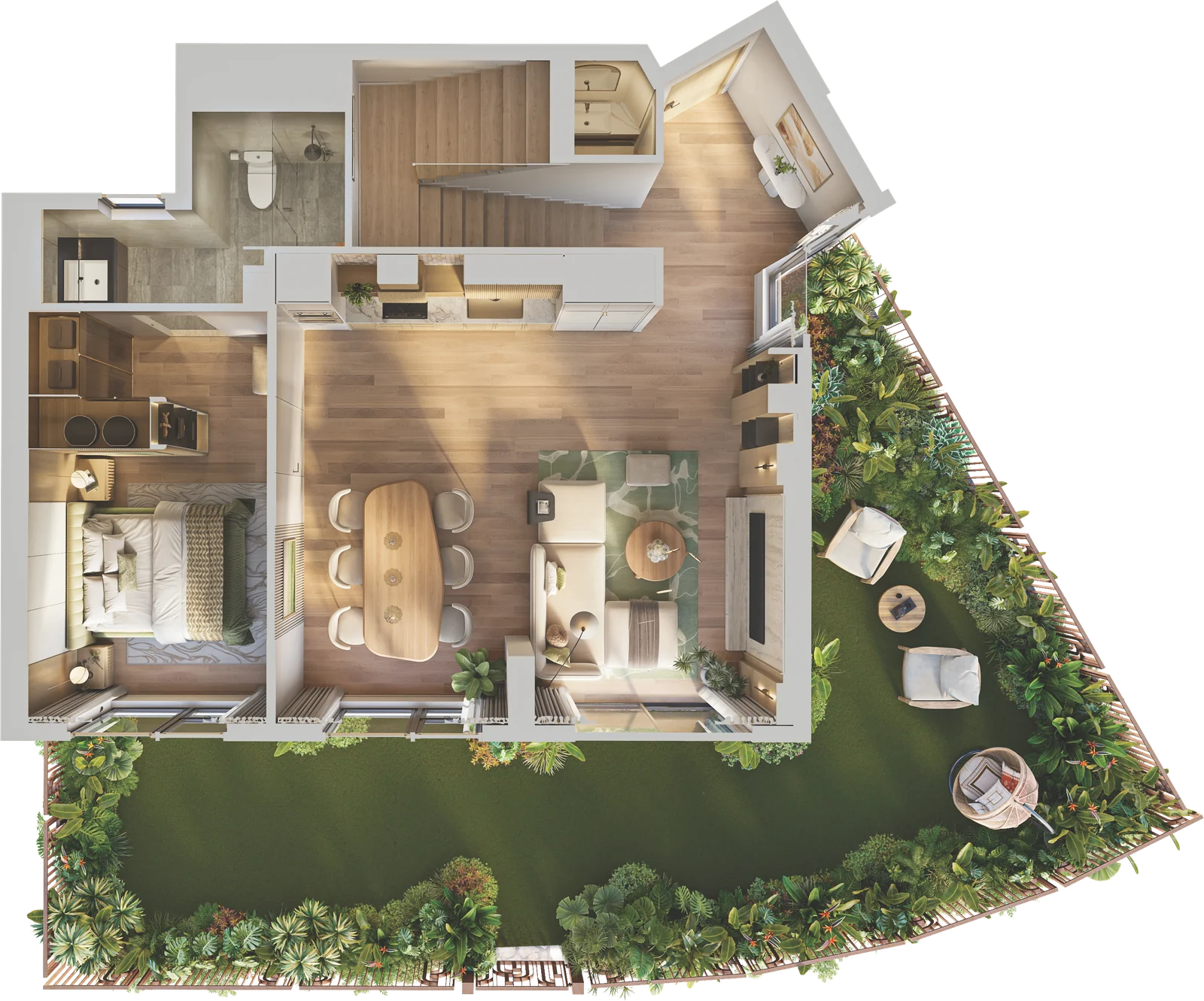 Mặt bằng Duplex sân vườn, mã D1.1c, Tầng 1