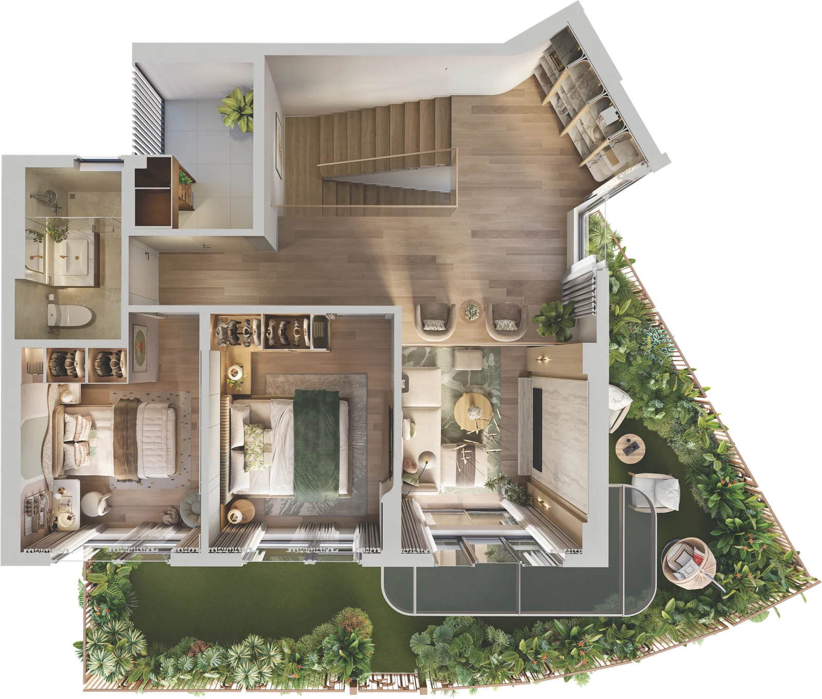 Mặt bằng Duplex sân vườn, mã D1.1c, Tầng 2