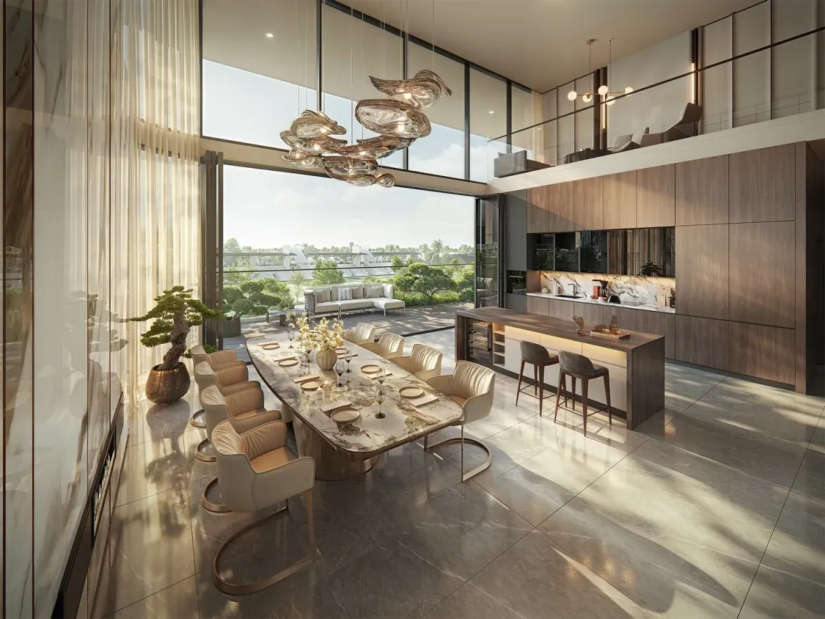 Không gian bếp và phòng ăn căn hộ Duplex