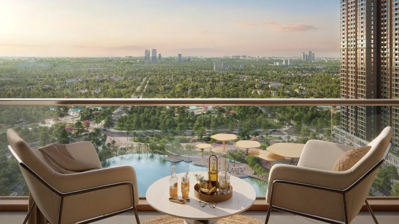 Phối cảnh ban công căn hộ The Parkland nhìn ra công viên