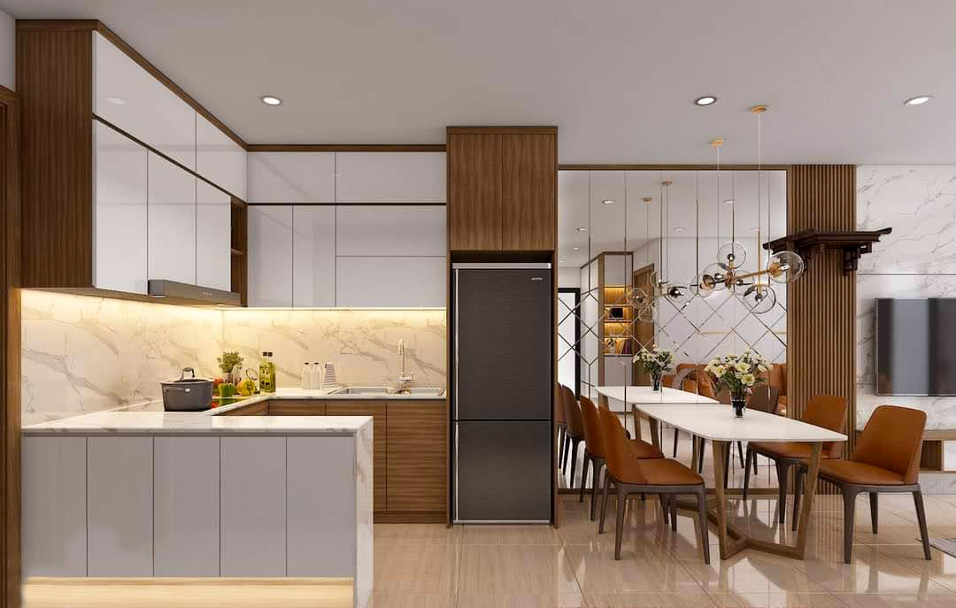 Thiết kế bếp căn hộ chung cư tối giản, thông thoáng