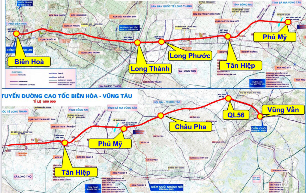 Sơ đồ dự kiến cao tốc Biên Hòa - Vũng Tàu