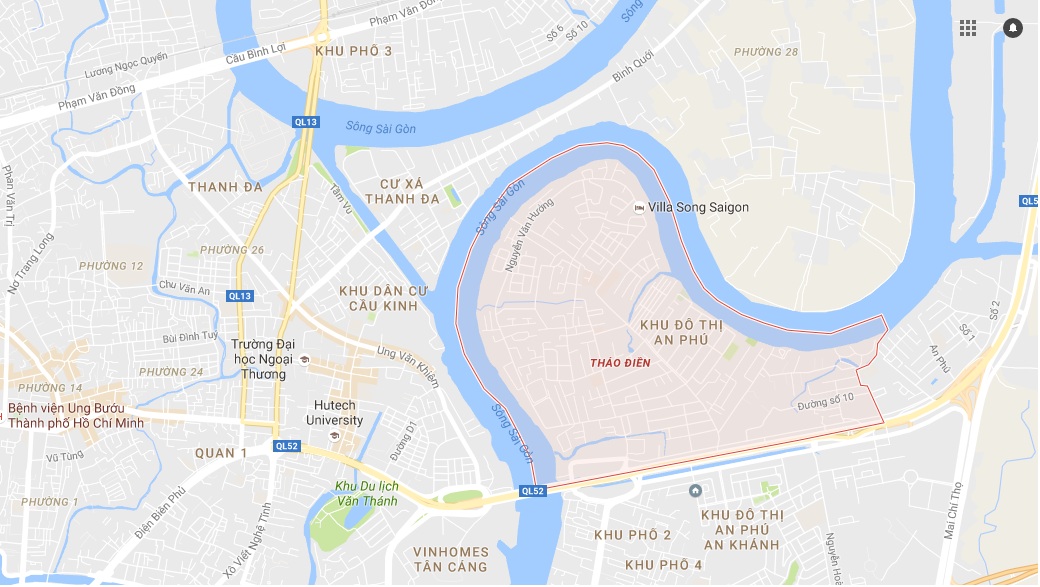 Vị trí khu Thảo Điền trên Google Maps
