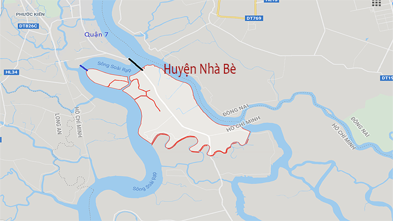 Vị trí huyện Nhà Bè cách trung tâm thành phố 12km