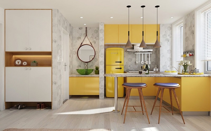 Hình minh họa màu sắc căn hộ chung cư được sử dụng trong phòng bếp