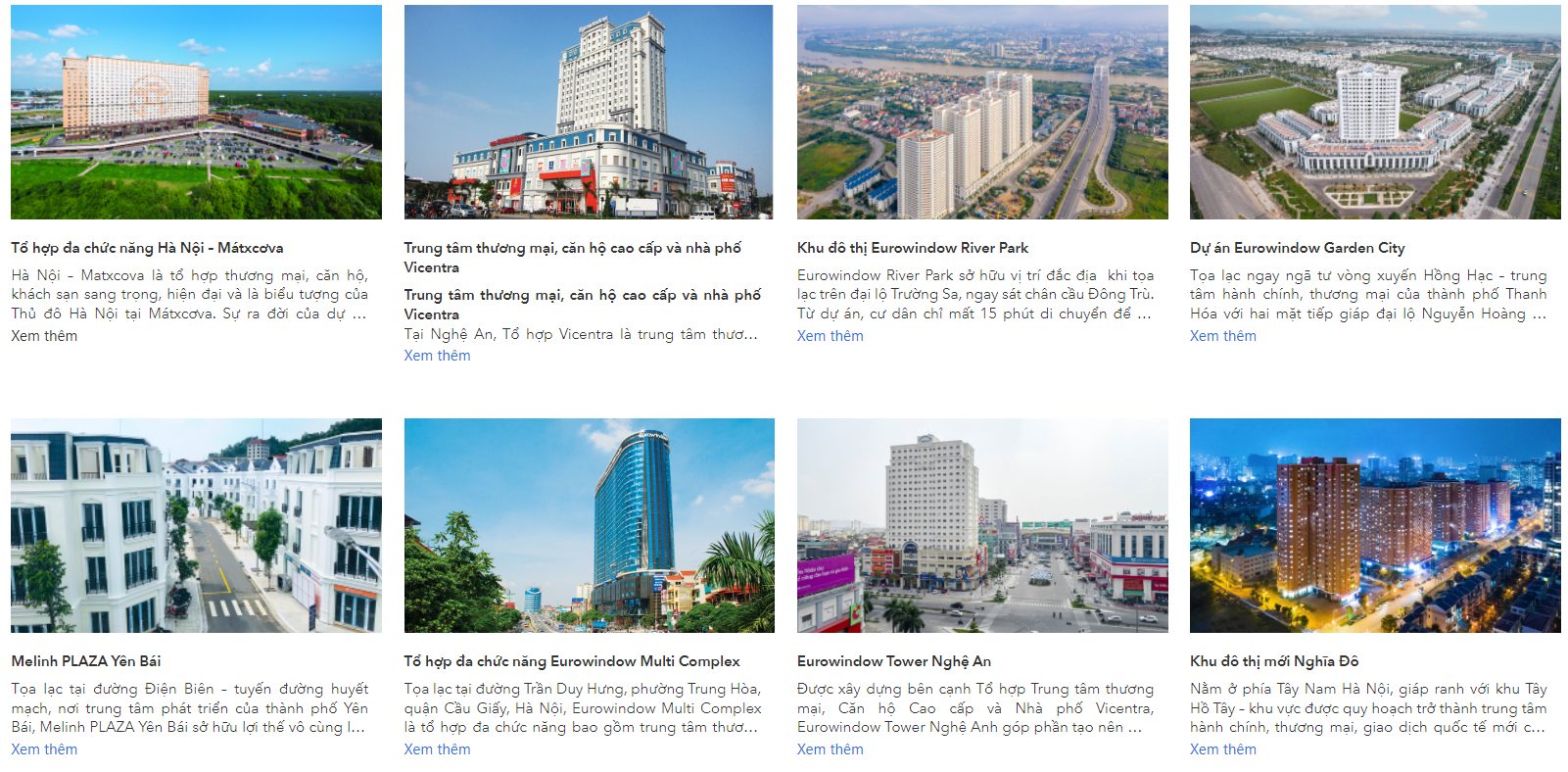 Những dự án đã triển khai của Eurowindow Holding - chủ đầu tư dự án Wonder City Bac Van Phong