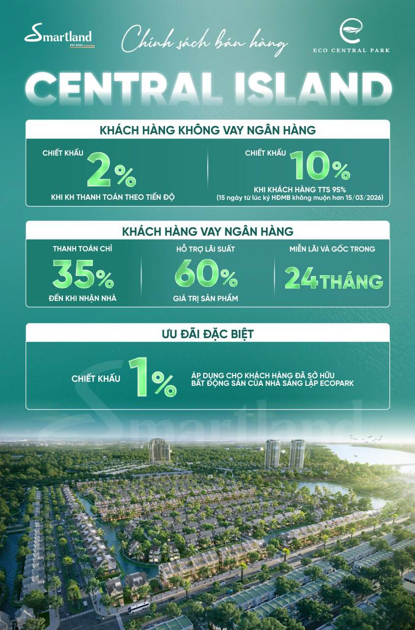Chính sách bán hàng mới nhất tại Central Island - Eco Central Park