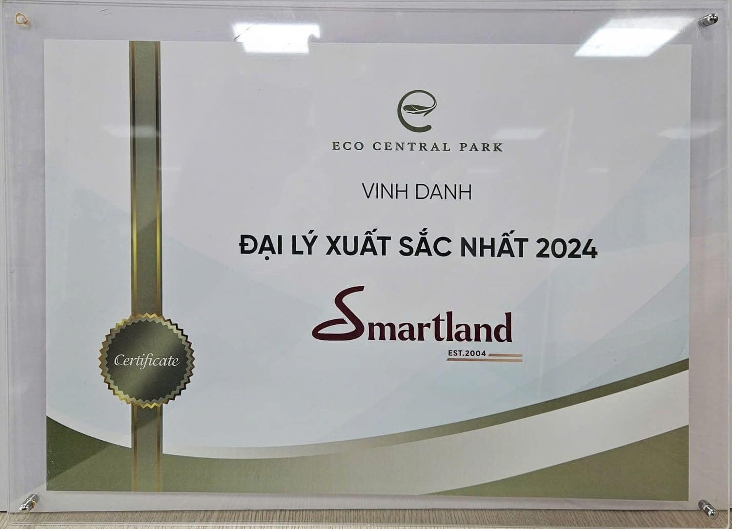 Smartland tự hào là đại lý xuất sắc nhất 2024 dự án Eco Central Park