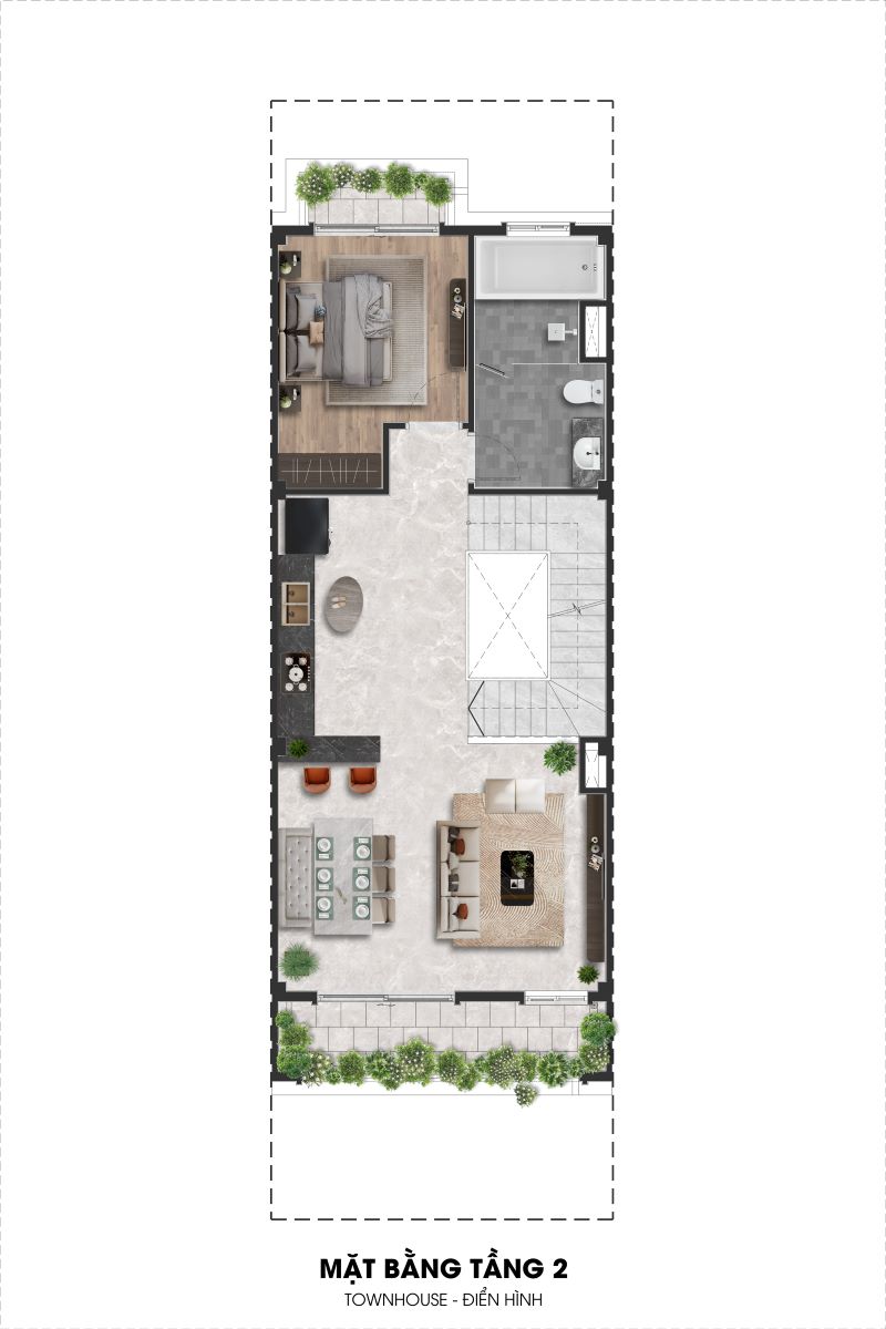 Mặt bằng thiết kế tầng 2 Townhouse Central Bay (để kinh doanh)