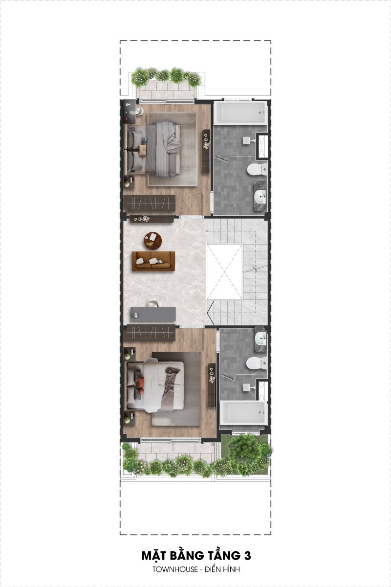 Mặt bằng thiết kế tầng 3 Townhouse Central Bay 