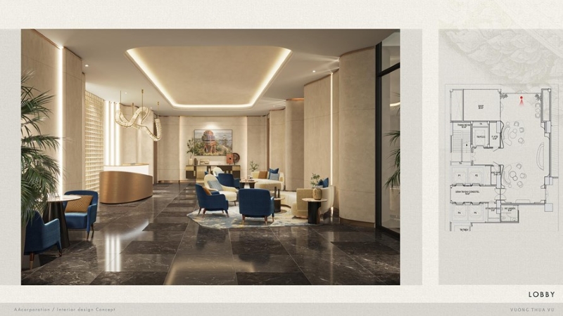 Sảnh chờ đạt chuẩn 5 sao tại căn hộ Sun Group Vương Thừa Vũ