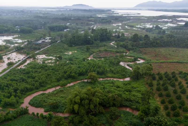 Toàn cảnh khu vực xã Sông Xoài, TP. Phú Mỹ – nơi dự kiến đặt điểm đầu tuyến cao tốc Hồ Tràm Long Thành, kết nối trực tiếp với đường Vành đai 4 TP.HCM.