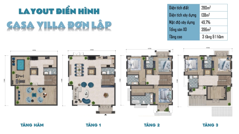 Thiết kế điển hình căn Casa Villa Blanca City đơn lập