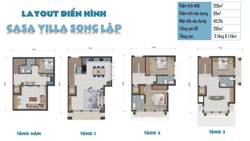 Thiết kế layout điển hình căn Casa Villa Blanca City song lập