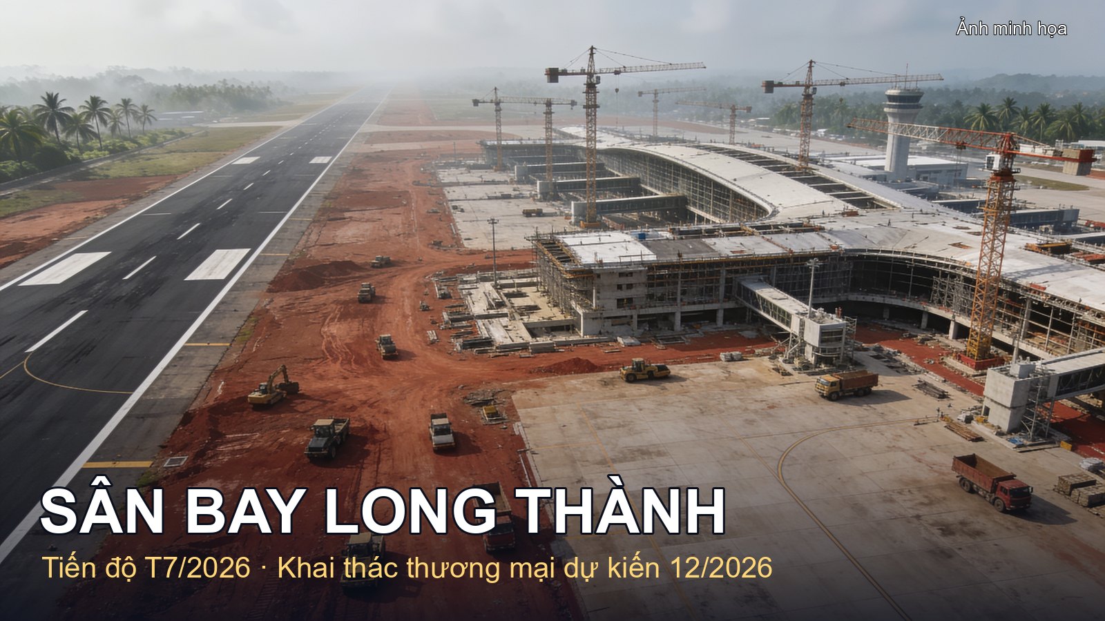 Sân bay Long Thành: tiến độ 77,85%, đường băng đã xong — mốc khai thác tháng 12/2026