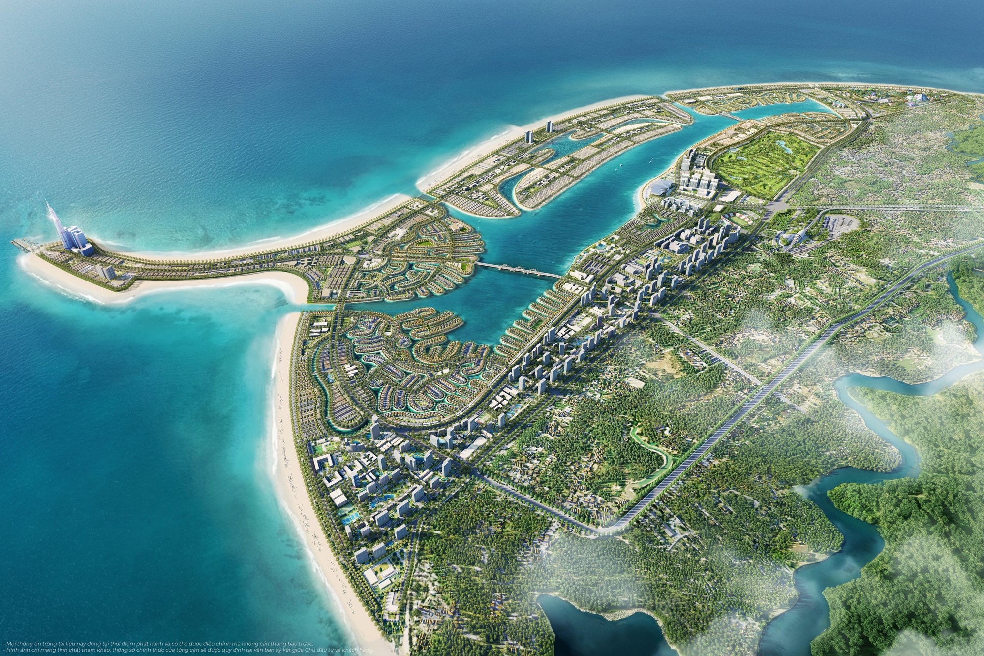 phối cảnh tổng thể tiện ích Vinhomes Green Paradise, bốn phân khu đất quanh biển hồ